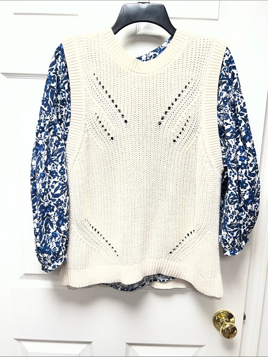 Sonoma Tops - Sonoma Cream Knit Vest with Navy and White Floral popover Blouse xL